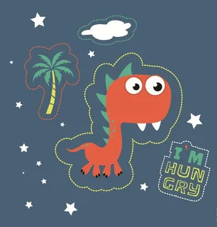 卡通恐龙椰树印花图片