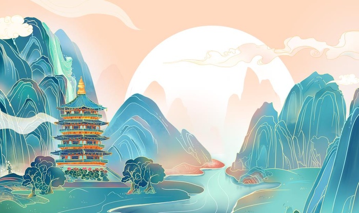 山水插画图片(5669x3543)psd模版下载