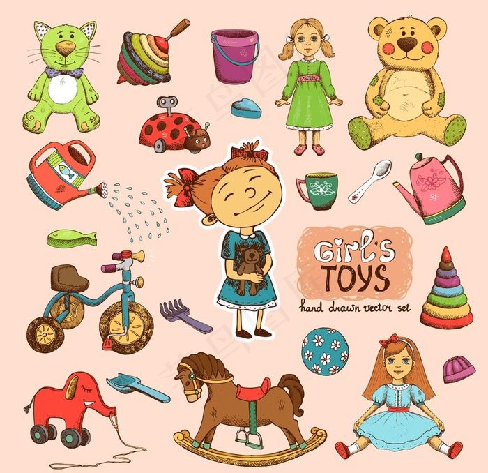 手绘风格女孩玩具图片