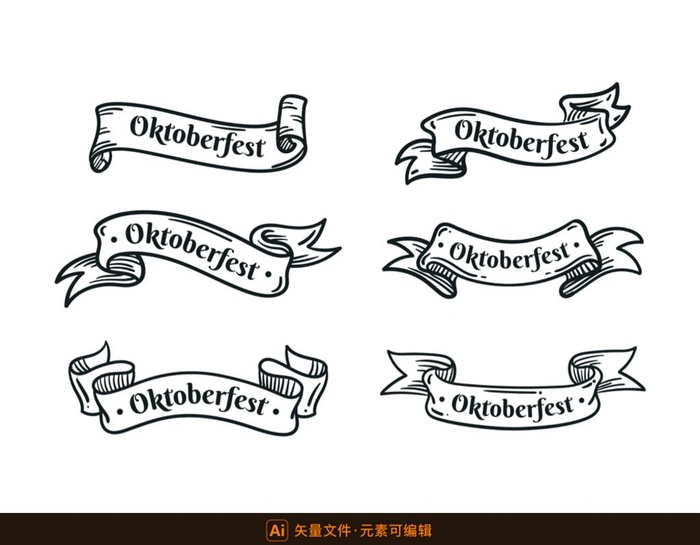 手绘矢量丝带素材图片