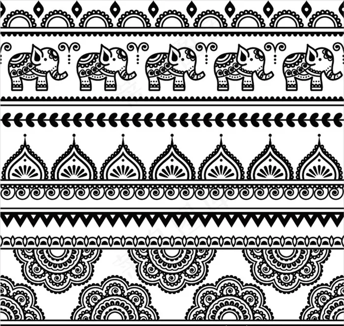 印度泰国风花纹边框图片ai矢量模版下载