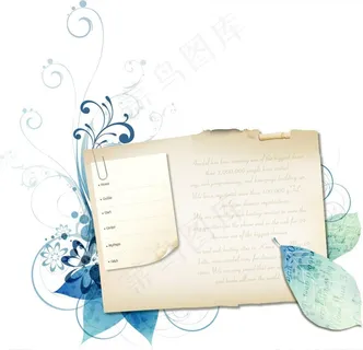 梦幻蓝色树叶卡片边框背景素材图片