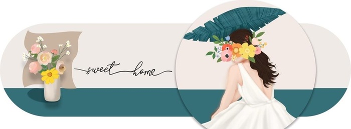 手绘美女植物装饰画图片(11811x4724)