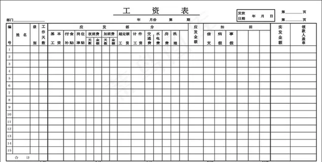 单位工资表图片