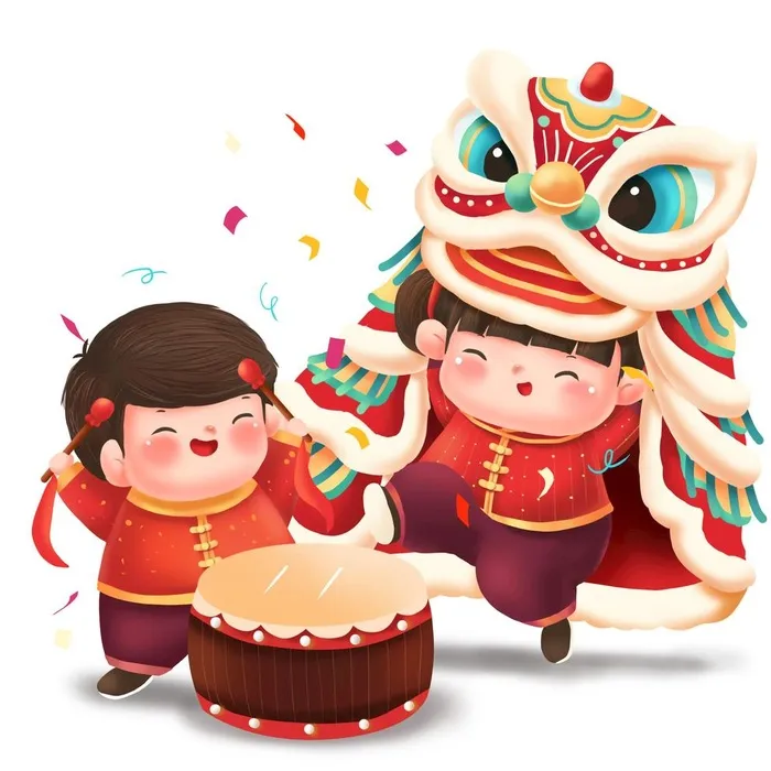新年庆祝舞狮插画图片(2000x2000)psd模版下载