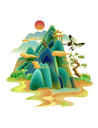 国潮山水元素图片