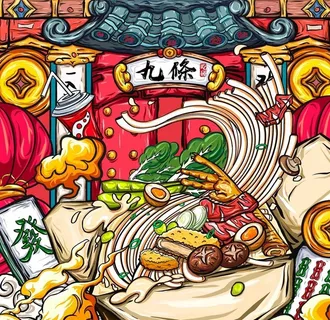面条国潮插画图片 面条国潮插画图片
