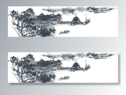 庭院建筑描线图片