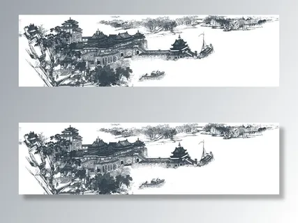 庭院建筑描线图片 庭院建筑描线图片