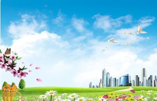 蓝天白云 高楼大厦图片