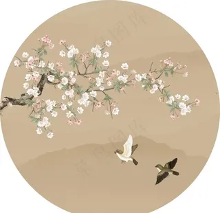 圆形花鸟图新中式图片