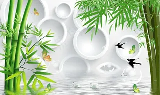 竹子 飞鸟 圆圈 天鹅 背景墙图片