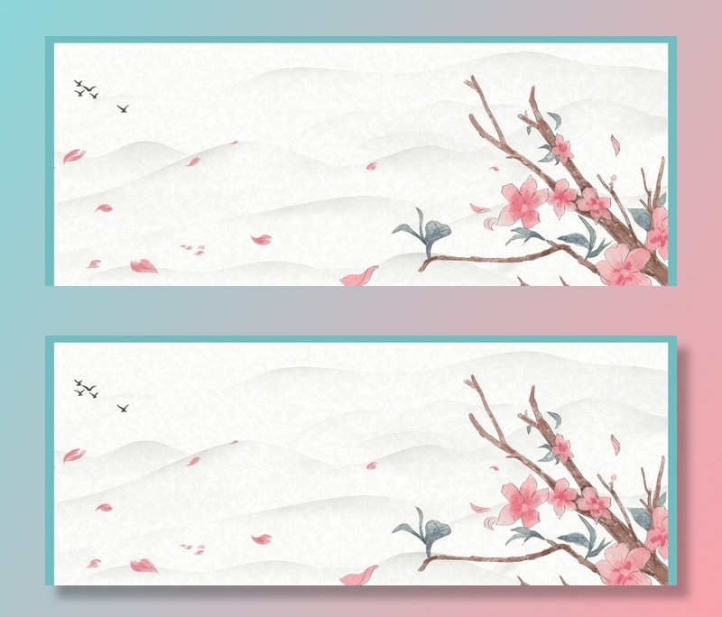 远山梅花背景图片(4007x1710)psd模版下载