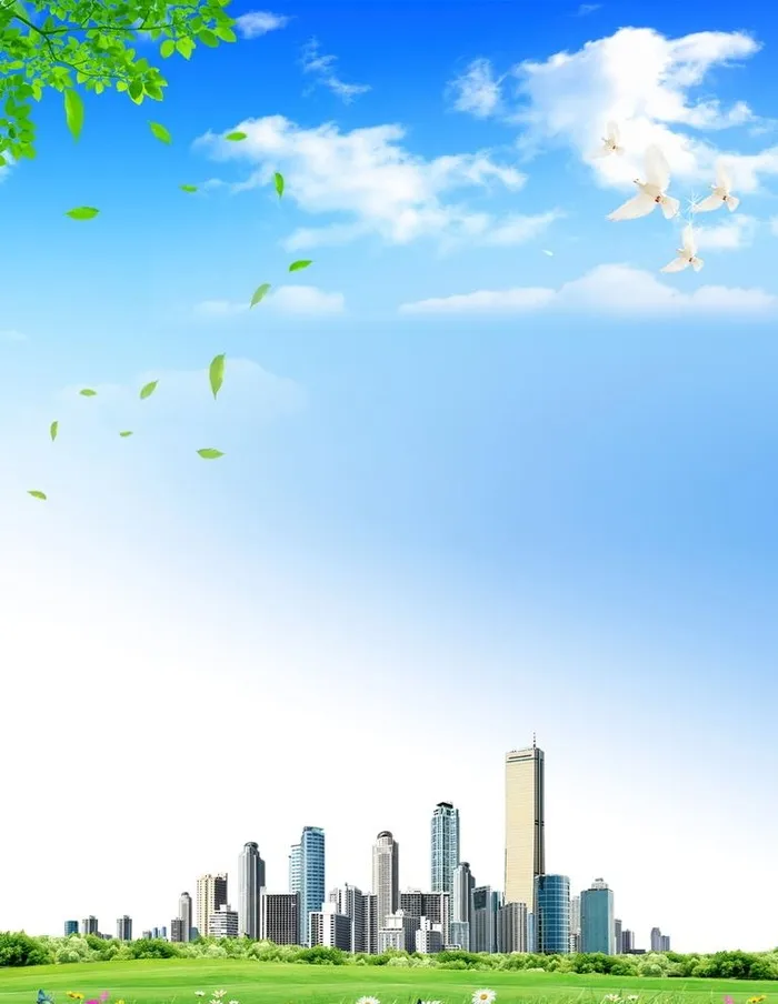 蓝天白云城市背景素材图片