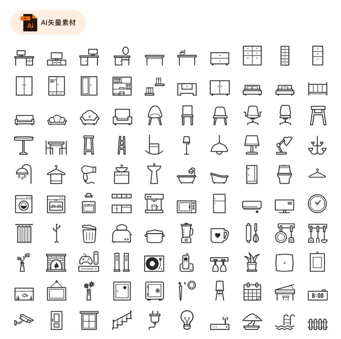 简约线性居家图标图片