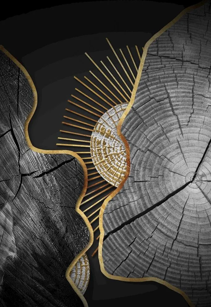 年轮金色线条装饰画图片(4724x7087)psd模版下载