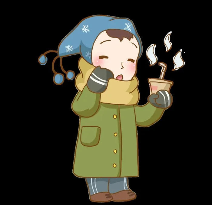 卡通冬天喝奶茶女孩图片