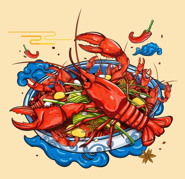 手绘卡通小龙虾图片(3200x3200)psd模版下载