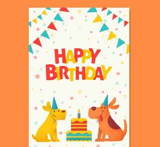可爱狗生日贺卡设计矢量素材图片