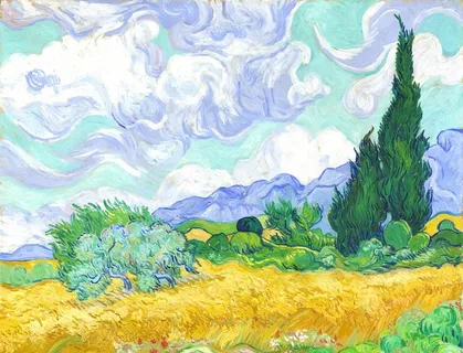 梵高柏树与麦田作品图片 梵高柏树与麦田作品图片