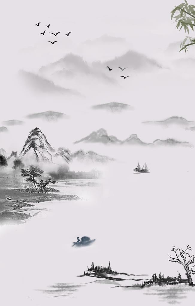 中式水墨山水背景图片