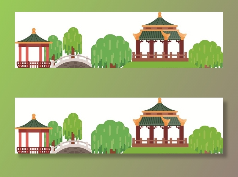 传统亭子矢量手绘图片