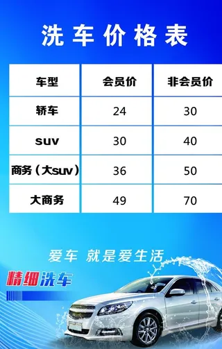 洗车价格表图片