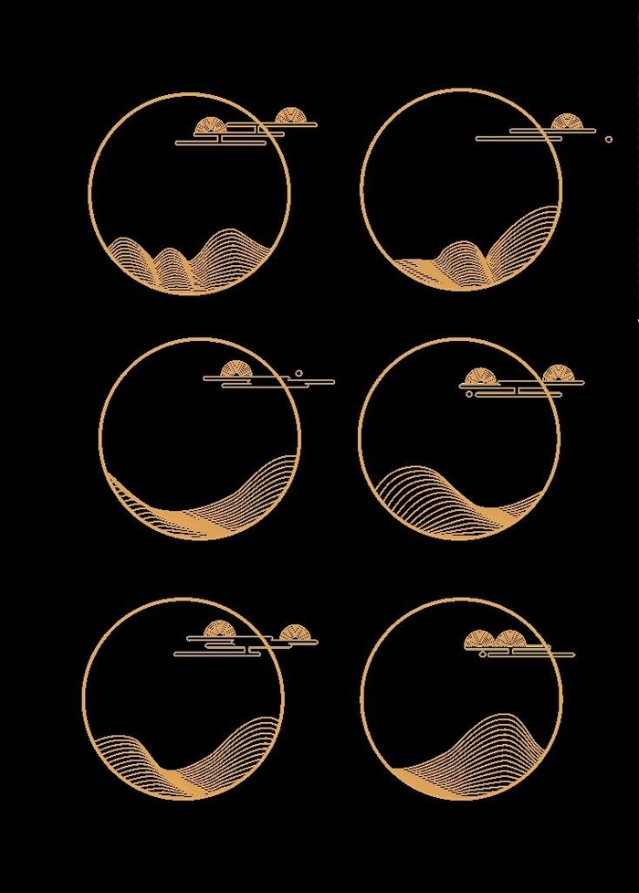 中式山纹云纹金色渐变中国风圆形图片ai矢量模版下载