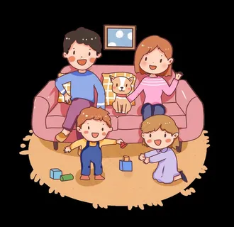 幸福一家人卡通手绘素材图片