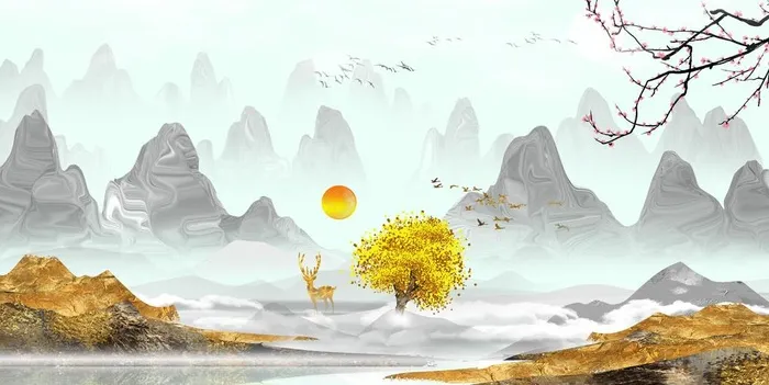 水墨山水图片(3900x2080)psd模版下载
