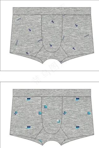 火箭图案方块男士内裤款式图矢量图片
