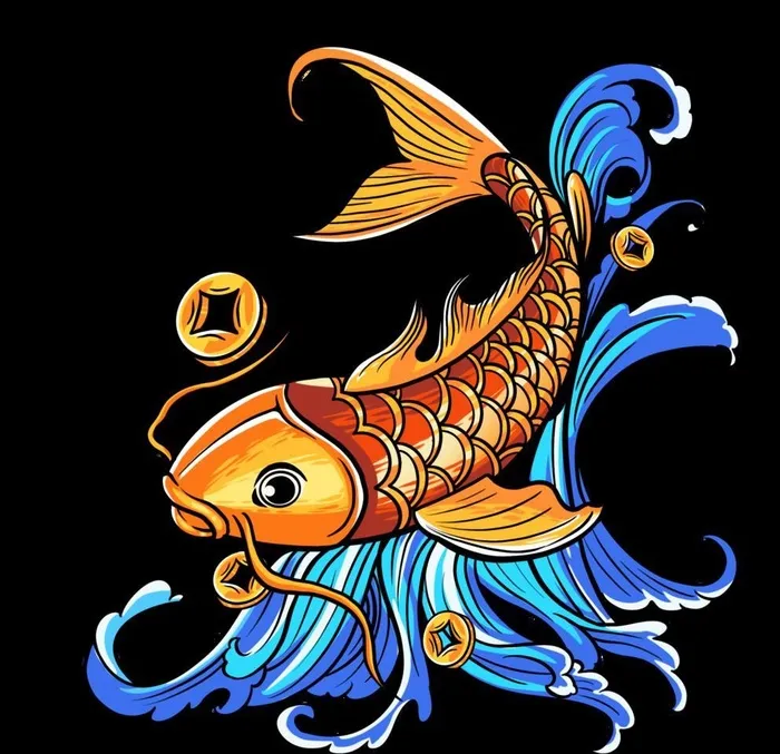 锦鲤  金鱼插画  国潮素材 图片