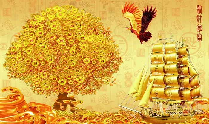 黄金发财树背景图片(9071x5669)psd模版下载