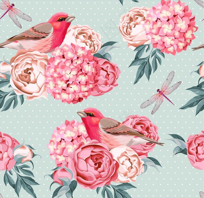 鸟 蜻蜓  花图片