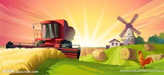 黄昏里的农场矢量素材图片