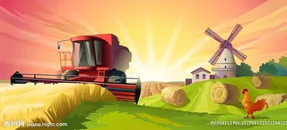 黄昏里的农场矢量素材图片