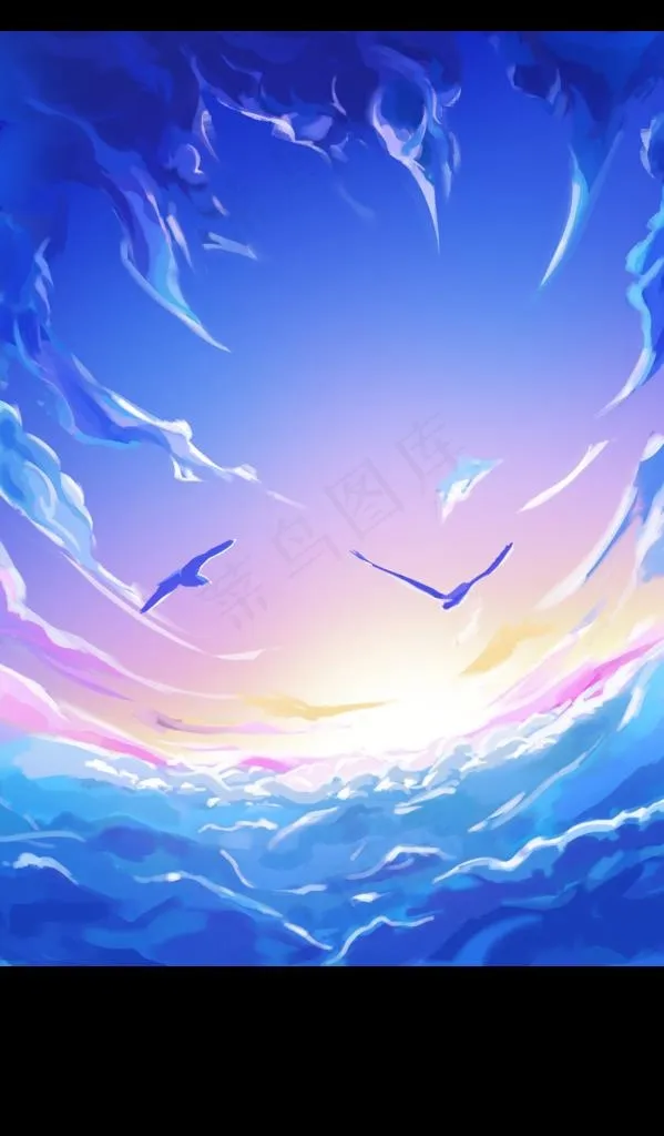 天空插画图片psd模版下载