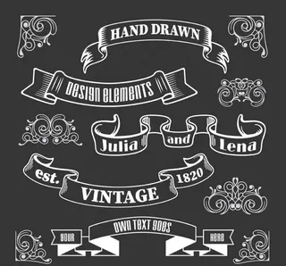 手绘花纹与丝带图片