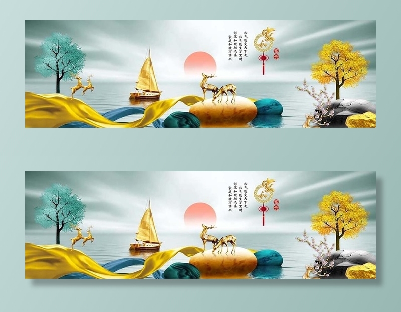 家和富贵装饰画背景墙图片(7087x3543)psd模版下载