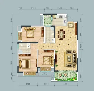 三房户型图图片