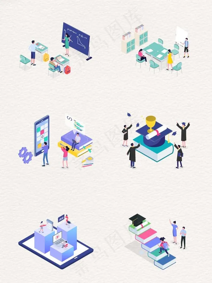 2.5D卡通矢量教育场景设计图片ai矢量模版下载