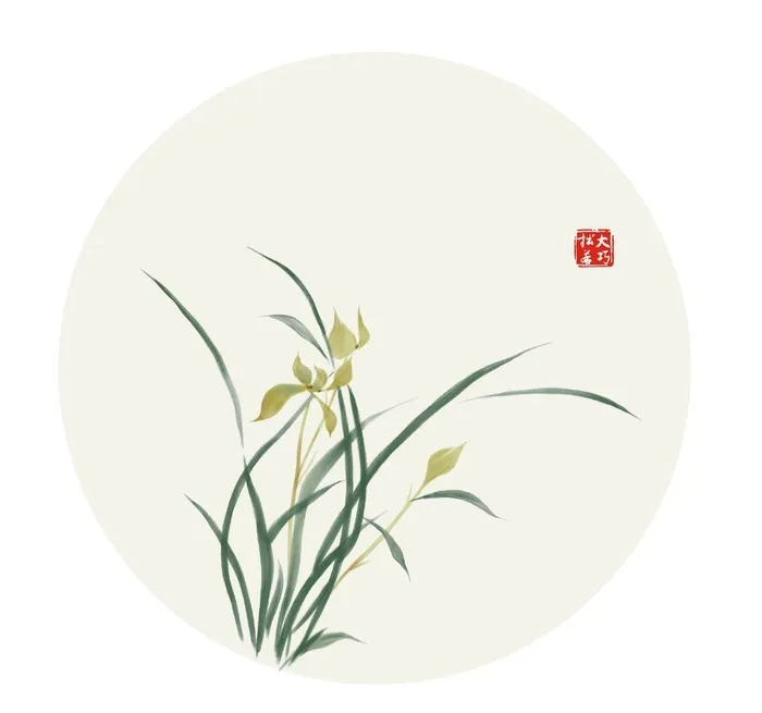 兰花 扇面小品手绘国画图片(3171x3065)psd模版下载