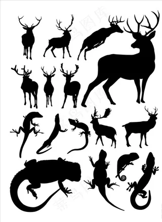 蜥蜴 鹿剪影图片