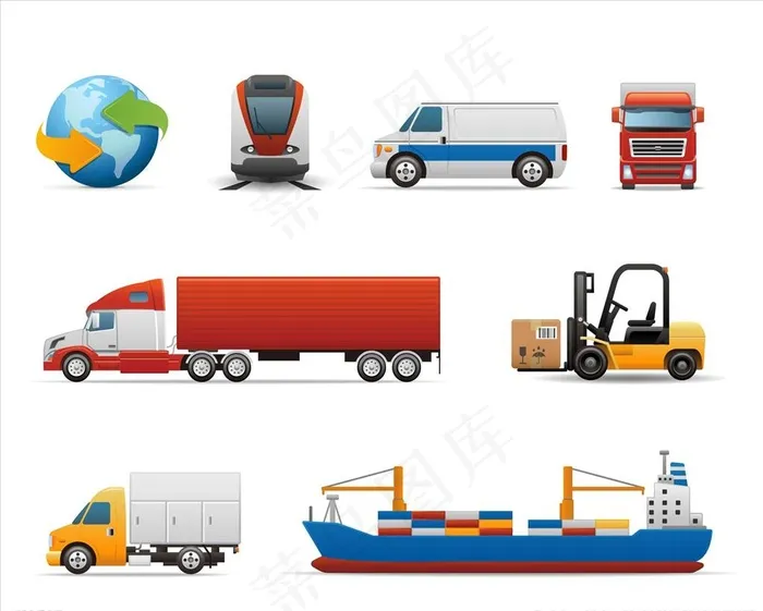 运输工具集合图片ai矢量模版下载