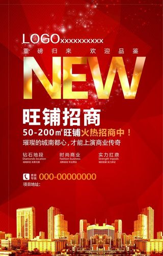 红色背景旺铺招商海报图片