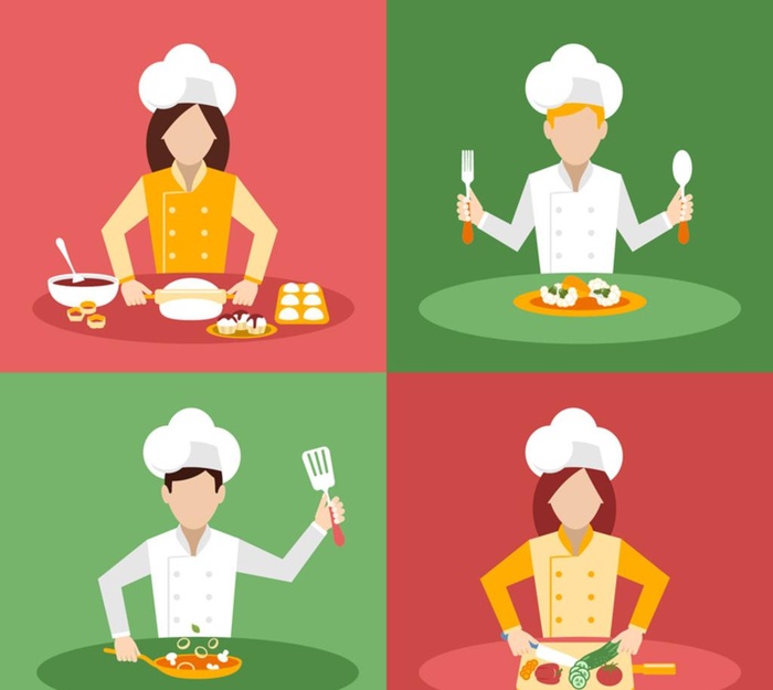 烹饪中的厨师矢量素材图片
