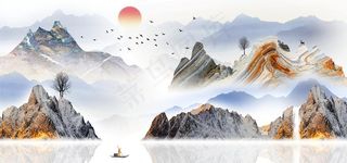 新中式麋鹿山水 图片