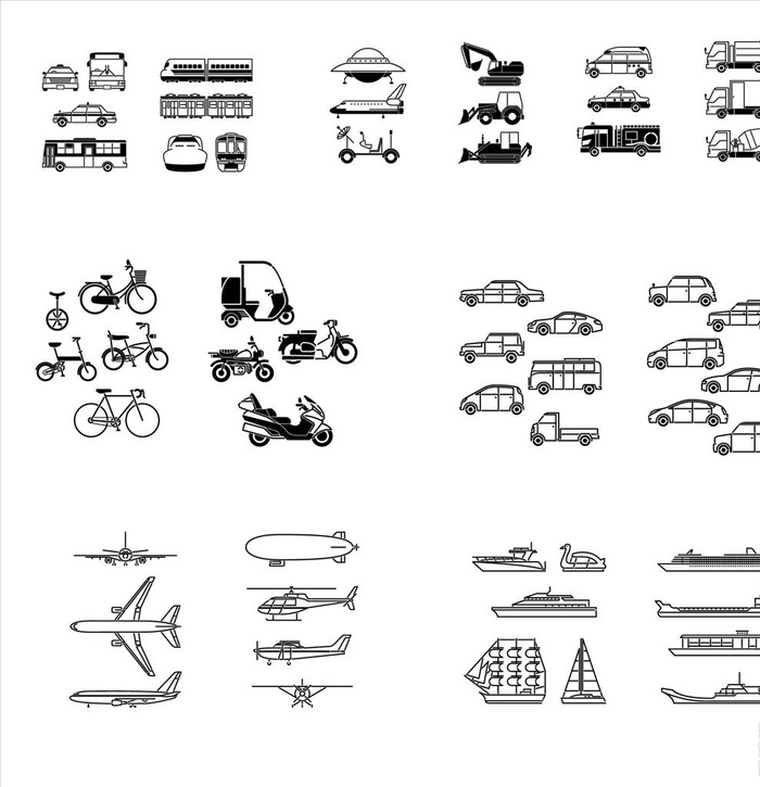 交通工具剪影图片eps,ai矢量模版下载