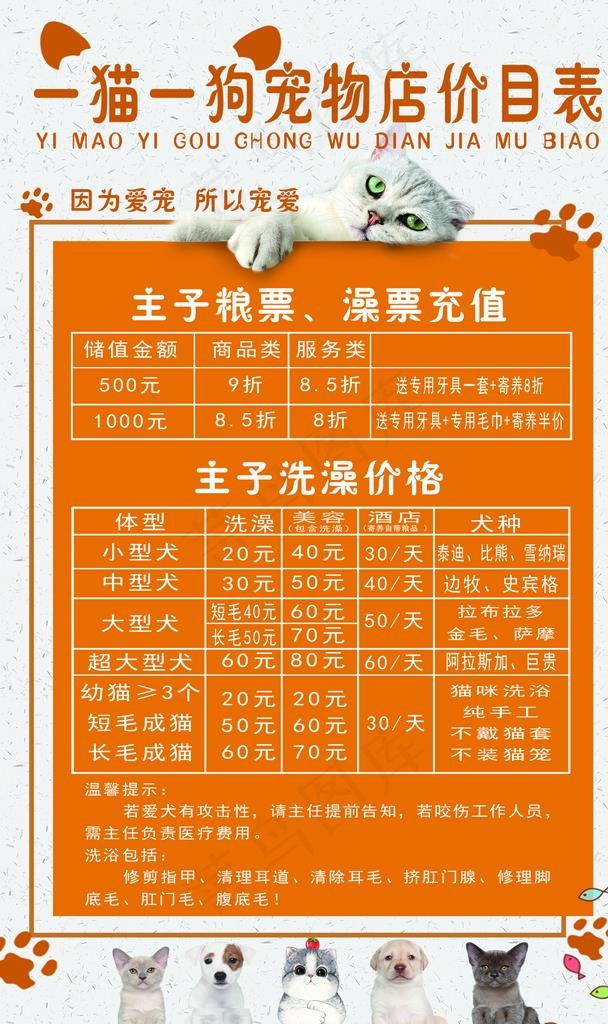 一猫一狗价格表图片(1417X2268(DPI:72))psd模版下载