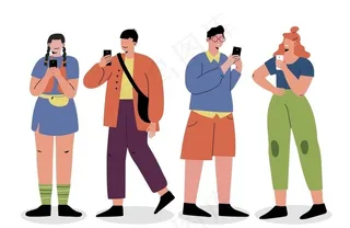 玩手机的年轻人扁平化插画图片